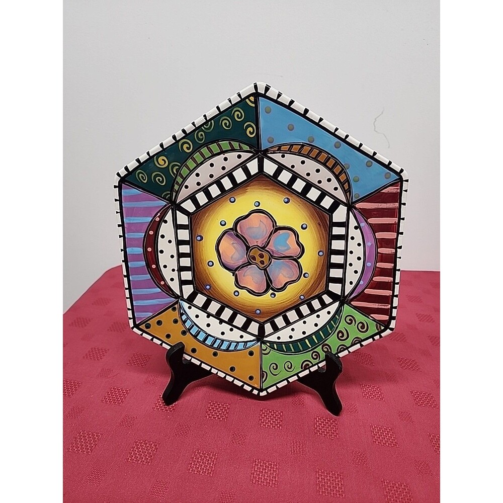 Studio Designworks Prospero Pattern Dinner Plate Handpainted 1990s Eclectic Fun